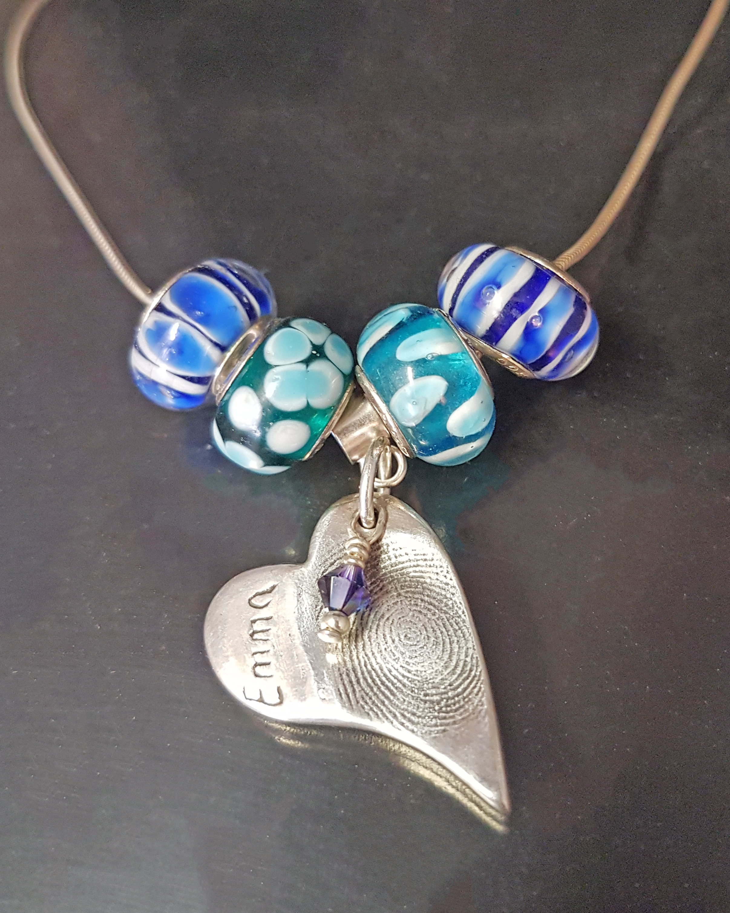 Fingerprint blue bead snake chain1.jpg